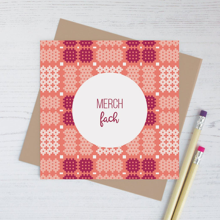 New baby card 'Merch Fach' Welsh Tapestry