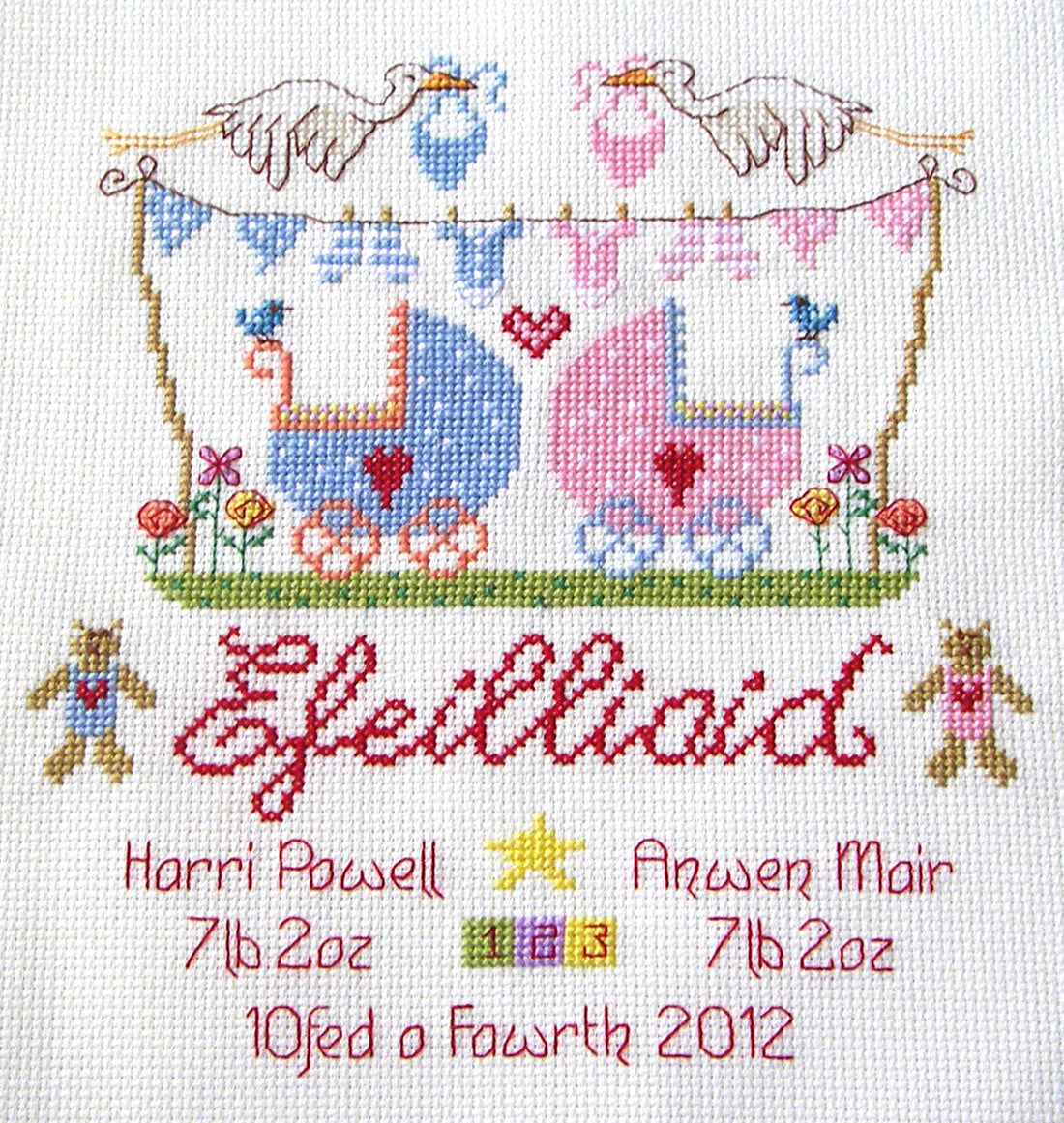 Efeilliaid twins cross stitch chart