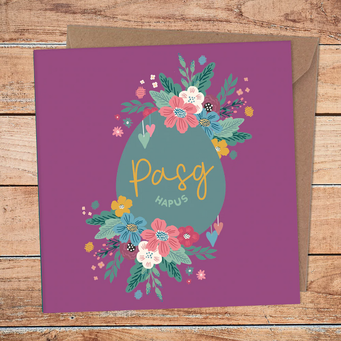 Easter card 'Pasg Hapus' floral egg