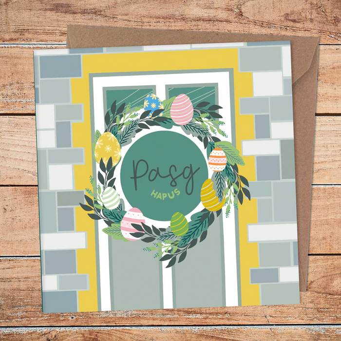 Easter card 'Pasg Hapus' wreath