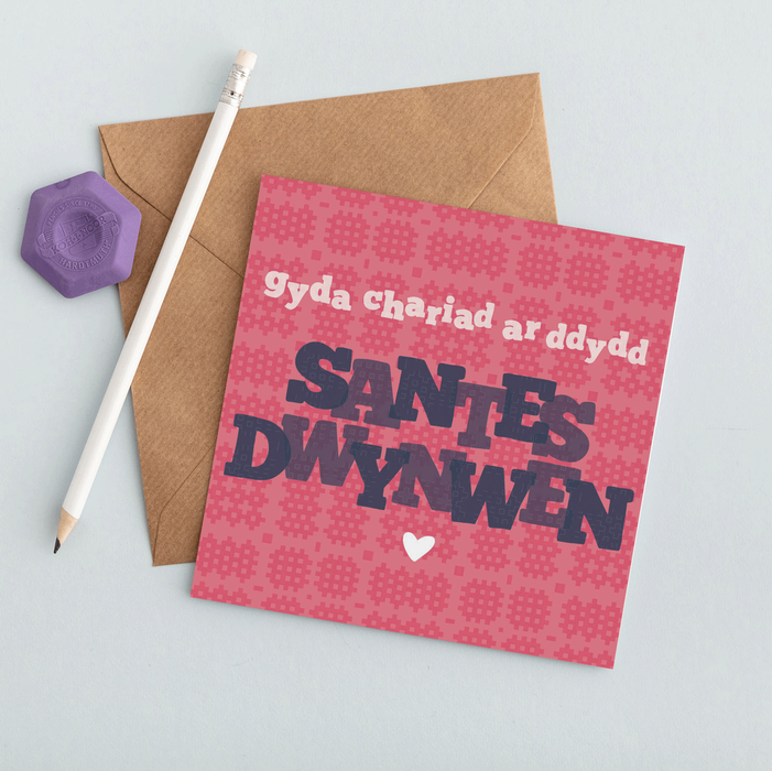 Love card 'Gyda chariad ar ddydd Santes Dwynwen' St Dwynwen's day card