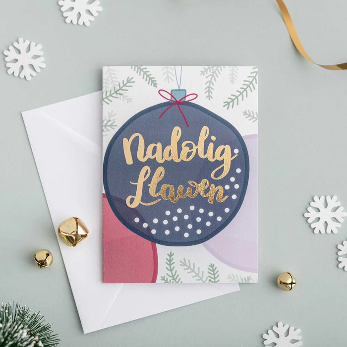 Christmas card 'Nadolig Llawen' bauble - gold foil