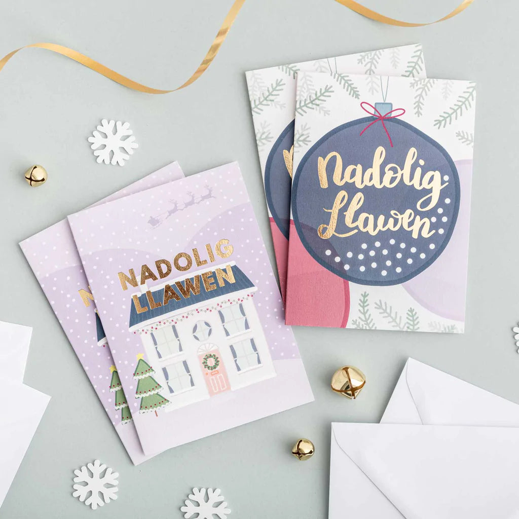 Nadolig Llawen Welsh Christmas Card Set of 4  - Hapus Fy Myd