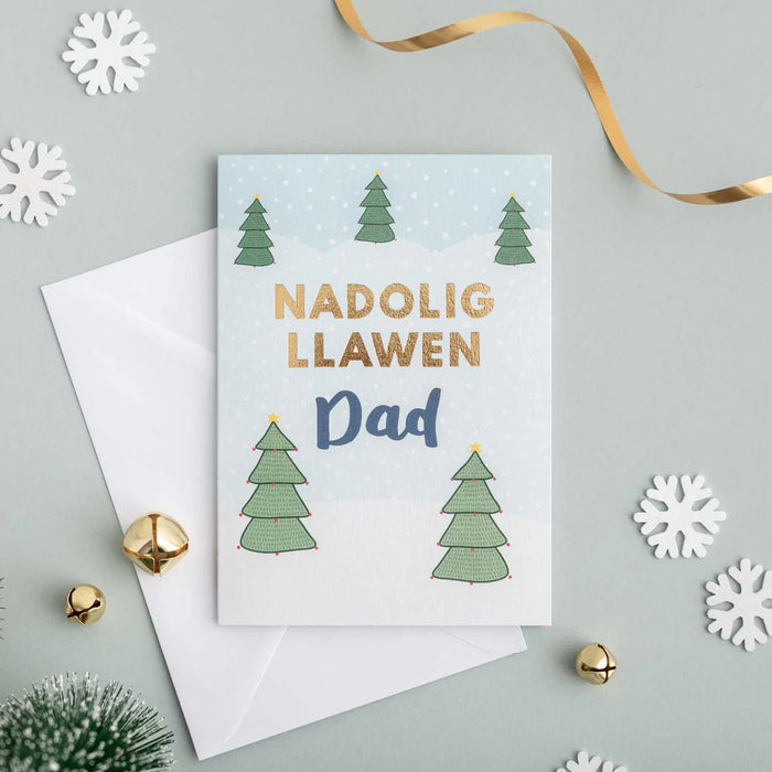 Welsh Christmas card 'Nadolig Llawen Dad' - gold foil