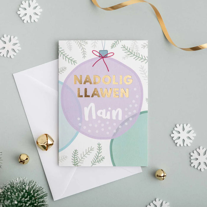 Welsh Christmas card 'Nadolig Llawen Nain' Gran - gold foil