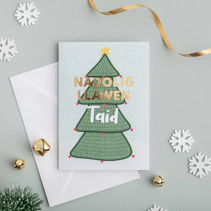 Welsh Christmas card 'Nadolig Llawen Taid' Grandad - gold foil