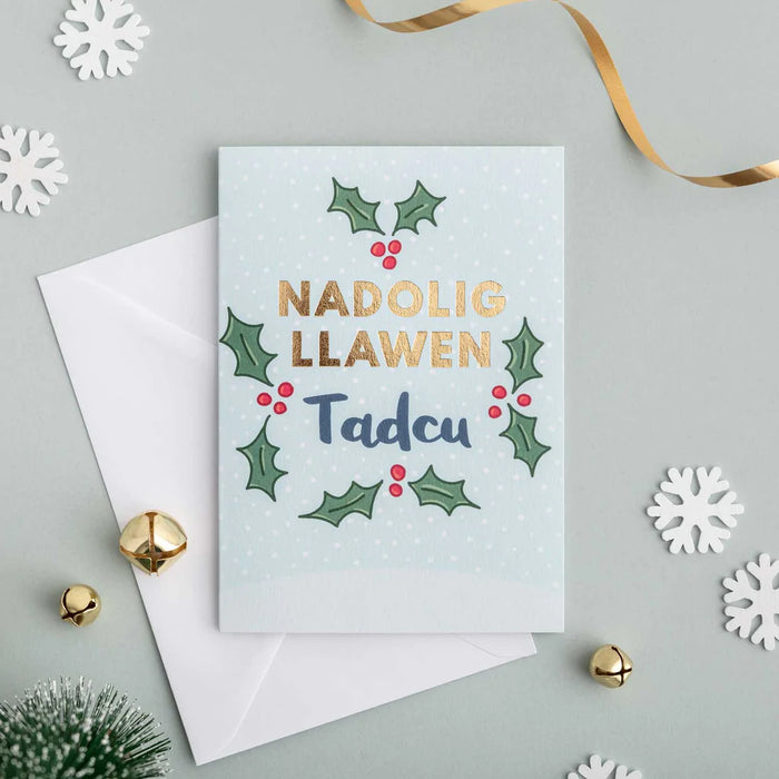 Welsh Christmas card 'Nadolig Llawen Tadcu' Grandad - gold foil