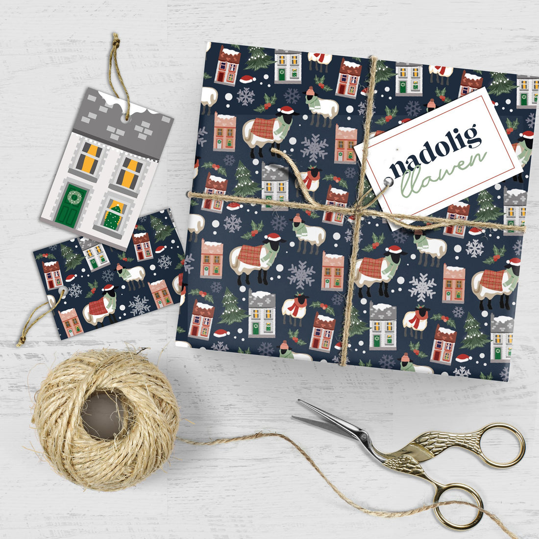 Christmas wrapping paper & tags - Welsh Winter