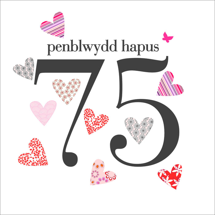 Birthday card 'Penblwydd Hapus 75' pink
