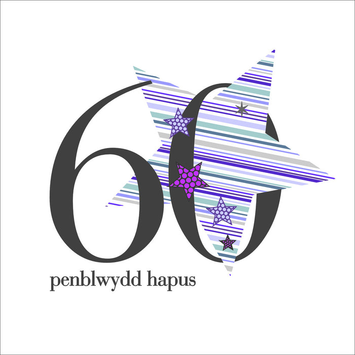 Birthday card 'Penblwydd Hapus 60' blue