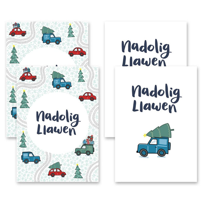 Christmas Card 'Nadolig Llawen' Set of 4- Driving Home for Christmas