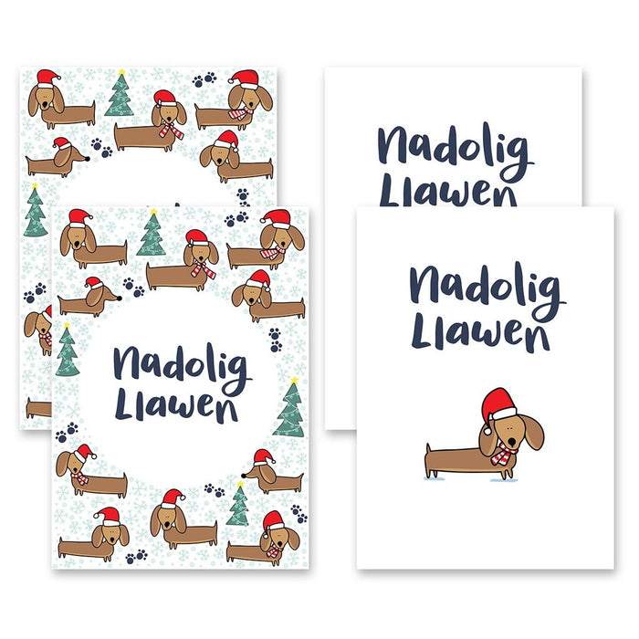 Christmas Card Pack 'Nadolig Llawen 'Set of 4- Dachshunds