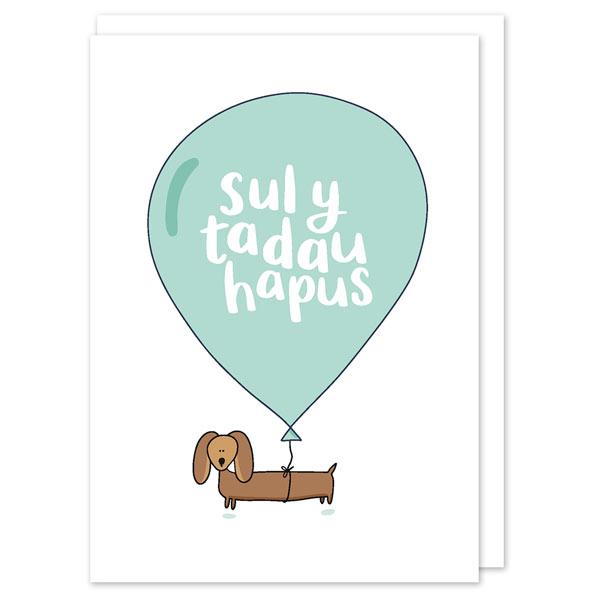 Welsh Father's day card 'Sul y Tadau Hapus' dachshund