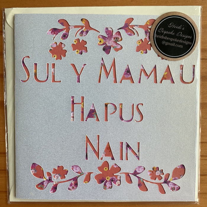 Mother's day card 'Sul y Mamau Hapus Nain' handmade papercut
