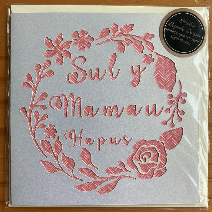 Mother's day card 'Sul y Mamau Hapus' handmade papercut