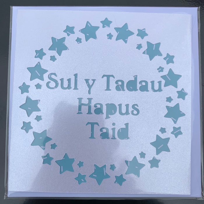 Welsh Father's day card 'Sul y Tadau Hapus Taid' handmade papercut - stars