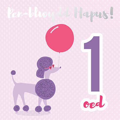 Birthday card 'Pen-blwydd hapus 1' poodle