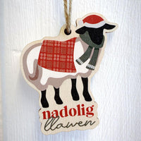 Wooden Christmas Decoration - Nadolig Llawen - Sheep