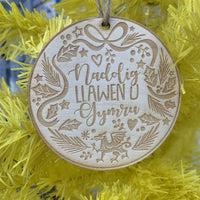 Laser Cut Wooden Christmas Decoration - Nadolig Llawen o Gymru