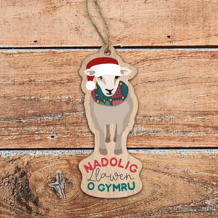 Wooden Christmas Decoration - Nadolig Llawen o Gymru (from Wales)