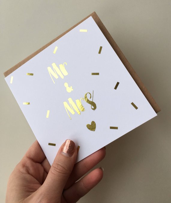 Wedding card 'Mr & Mrs' gold foil
