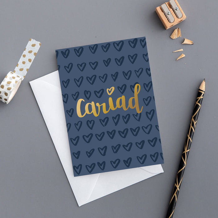 Love card 'Cariad' gold foil