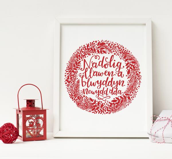 Nadolig Llawen wreath print