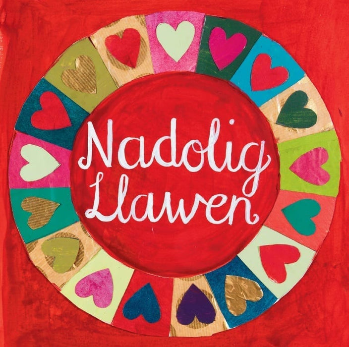 Christmas cards 'Nadolig Llawen' pack of 5 - red hearts