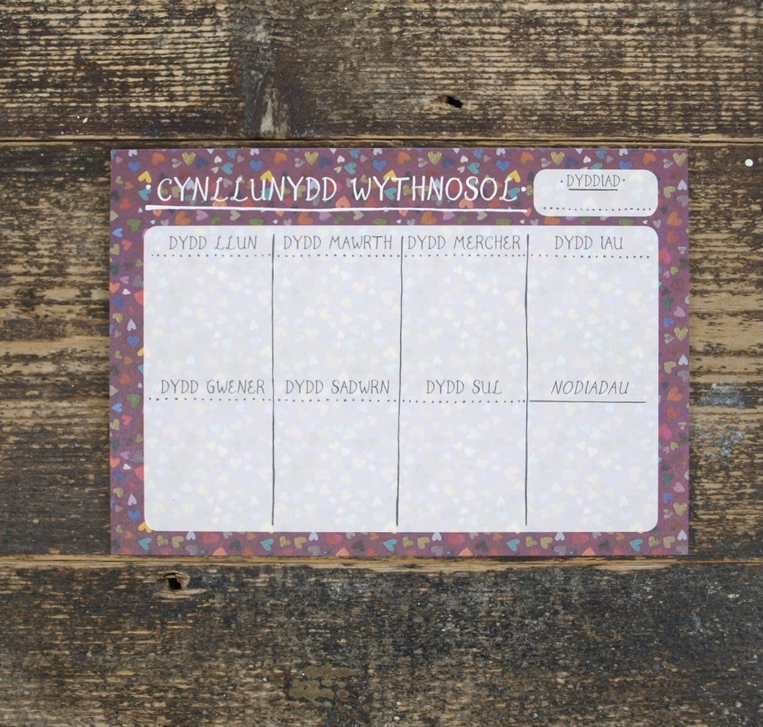 Cynllunydd Wythnosol weekly planner notepad - hearts