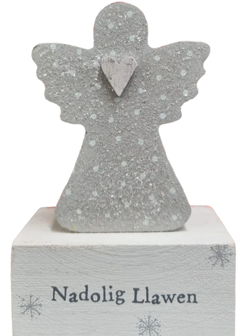 Nadolig Llawen wooden angel block