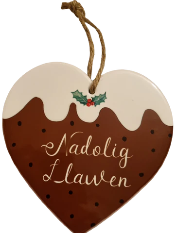 Ceramic Heart Plaque - Nadolig Llawen - Christmas Pudding
