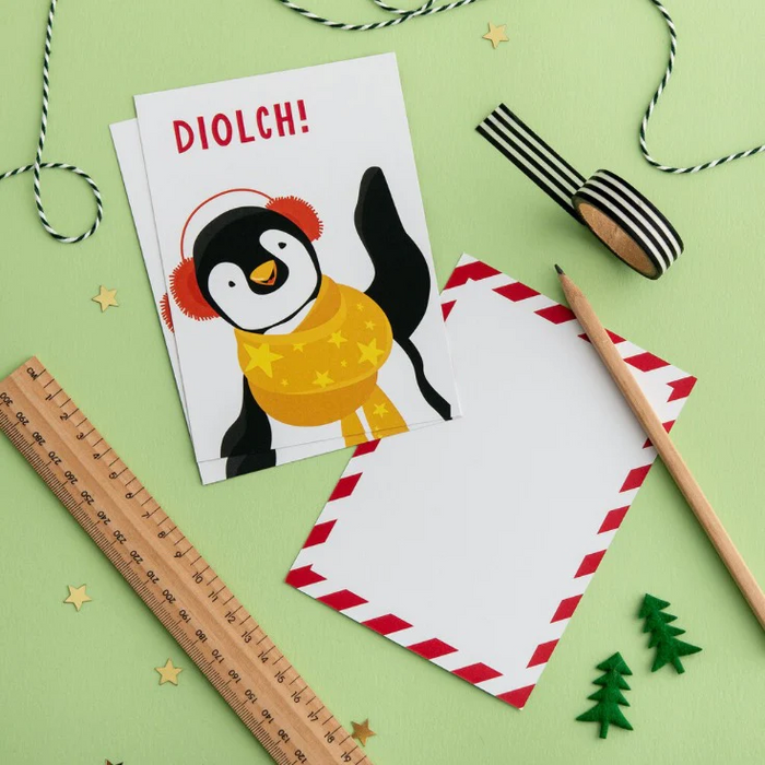 Christmas thank you postcards 'Diolch yn Fawr!' pack of 6 - penguin
