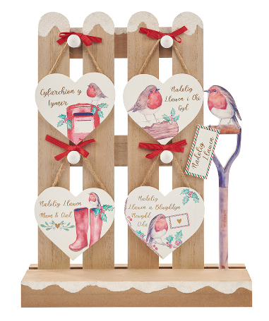 Christmas robin hanging heart decorations