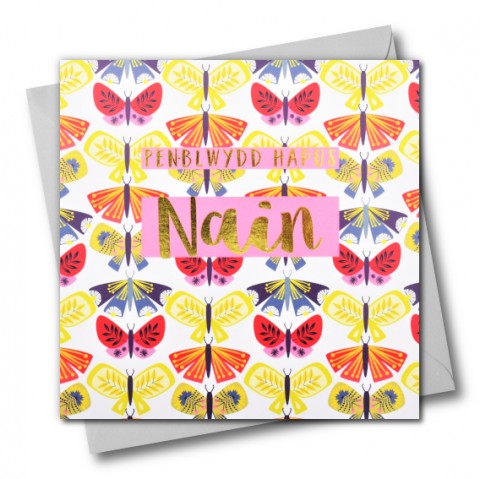 Birthday card 'Pen-blwydd Hapus Nain' grandmother foil