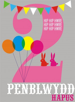Birthday card 'Penblwydd Hapus 2' pink