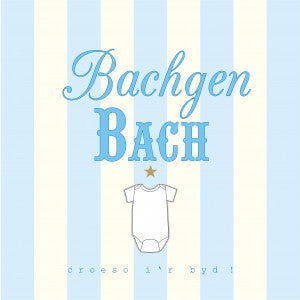 New baby card 'Bachgen Bach, croeso i'r byd' blue