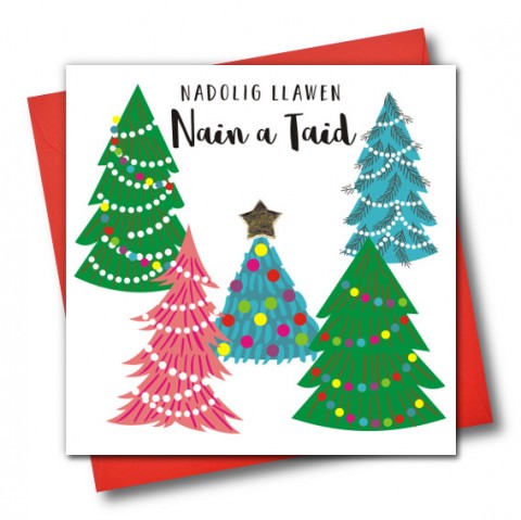 Christmas Card 'Nadolig Llawen Nain a Taid' - 'Merry Christmas Gran & Grandad'