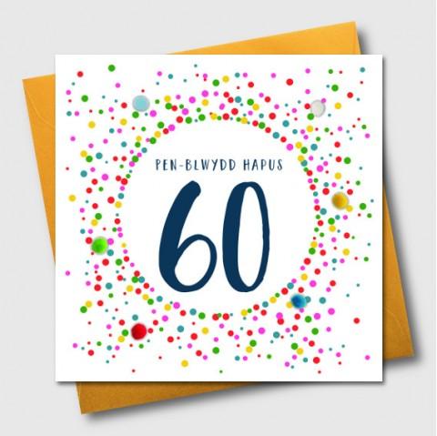 Birthday card - Pen-Blwydd Hapus 60 - Pompoms