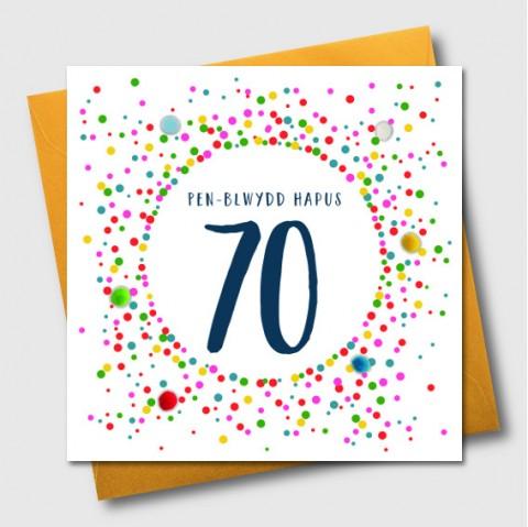 Birthday card - Pen-Blwydd Hapus 70 - Pompoms