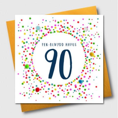 Birthday card - Pen-Blwydd Hapus 90 - Pompoms