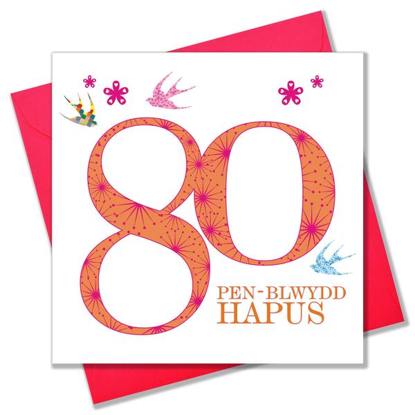 Birthday card 'Pen-blwydd Hapus 80' pink