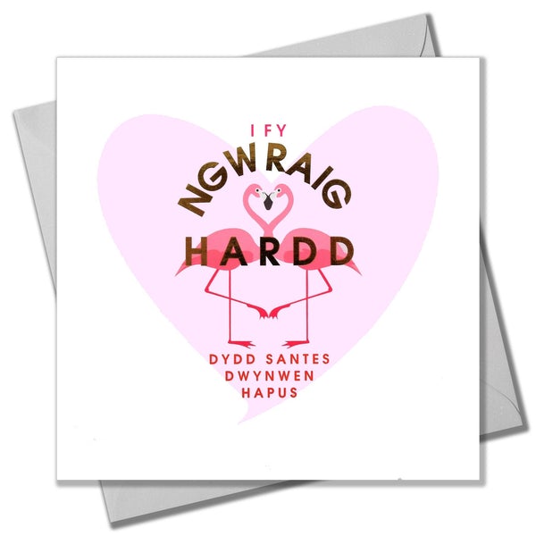 Love card 'I fy ngwraig hardd; Dydd Santes Dwynwen Hapus' wife foil
