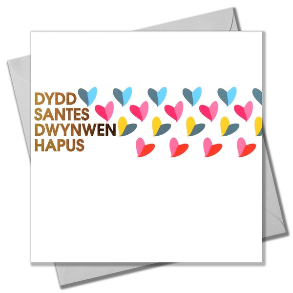 Love card 'Dydd Santes Dwynwen Hapus' foil hearts