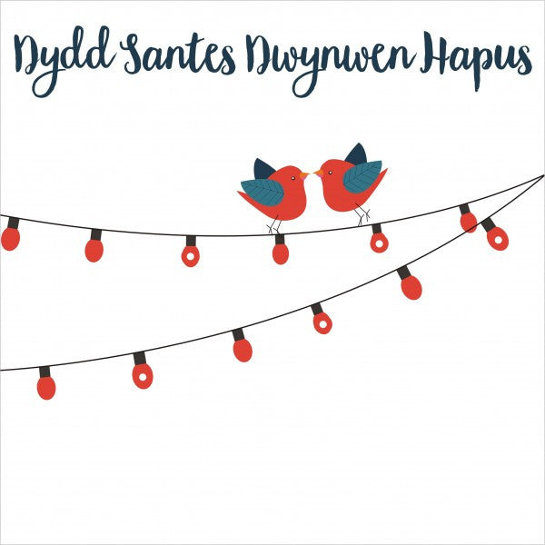 Love card - Dydd Santes Dwynwen Hapus - love birds - Pompoms