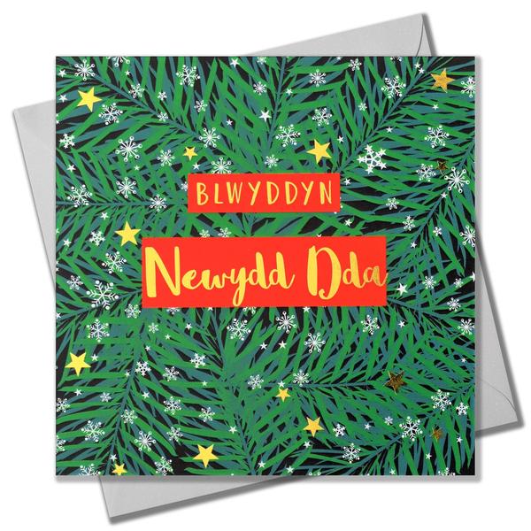 New year card 'Blwyddyn Newydd Dda' foil - wreath