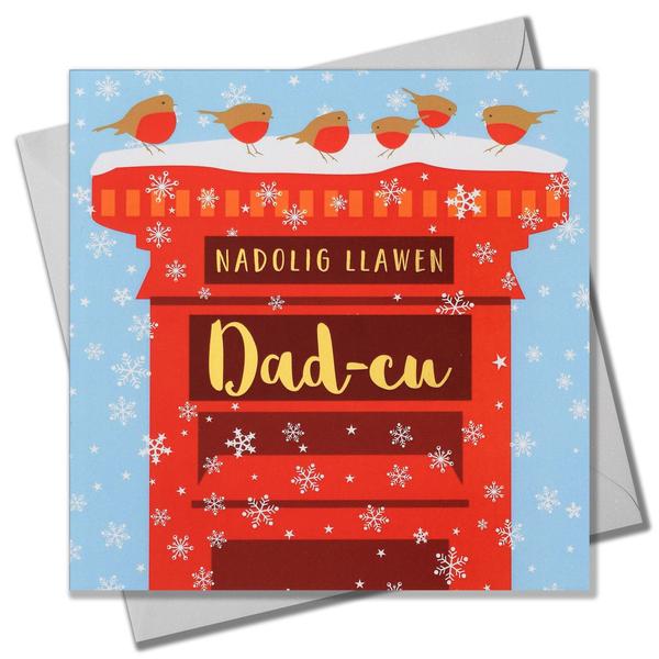 Christmas card 'Nadolig Llawen Dad-cu' grandad foil - robins