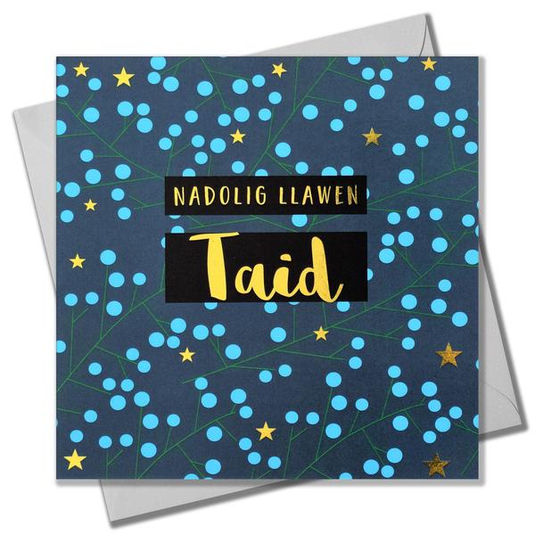 Christmas card 'Nadolig Llawen Taid' grandad foil - berries & stars