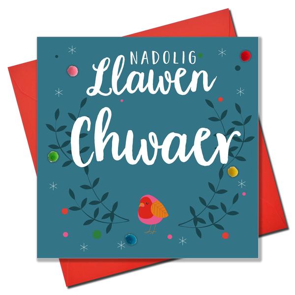 Christmas card 'Nadolig Llawen Chwaer' - Sister - Pompoms