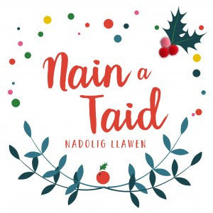 Christmas card 'Nain a Taid Nadolig Llawen' - Gran and Grandad - Pompoms
