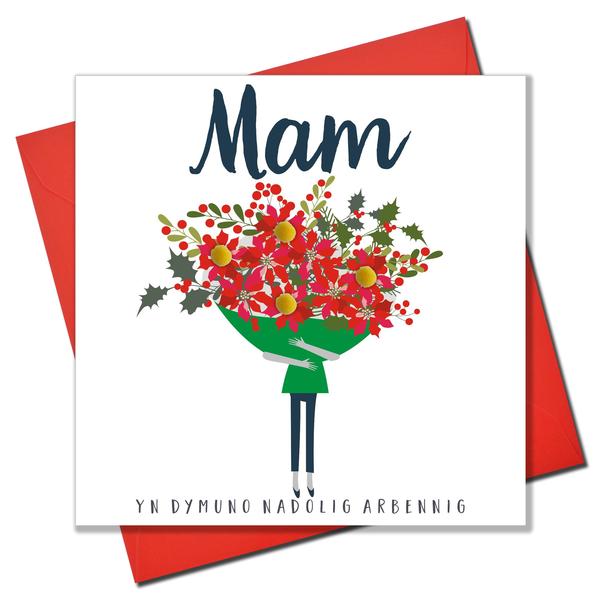 Christmas card 'Nadolig Llawen Mam' - Mum- Pompoms